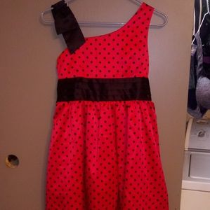 Red Satin Dress w/ Black Polka dots
